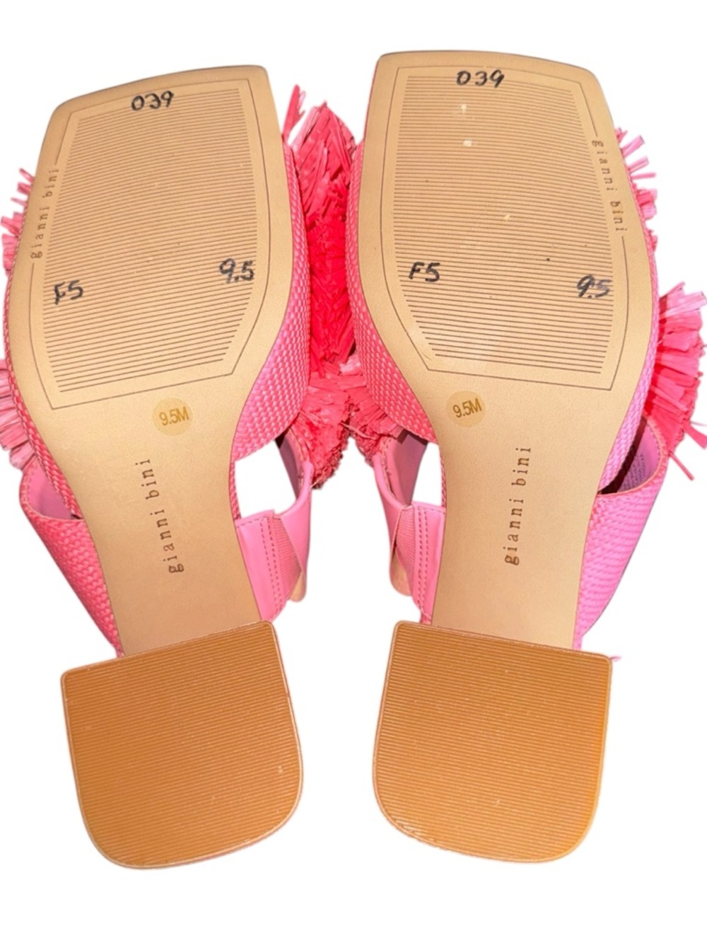 Gianni Bini Sandals Women Pink Raffia Fringe Block Heel Slide Size 9.5 - Picture 5 of 6
